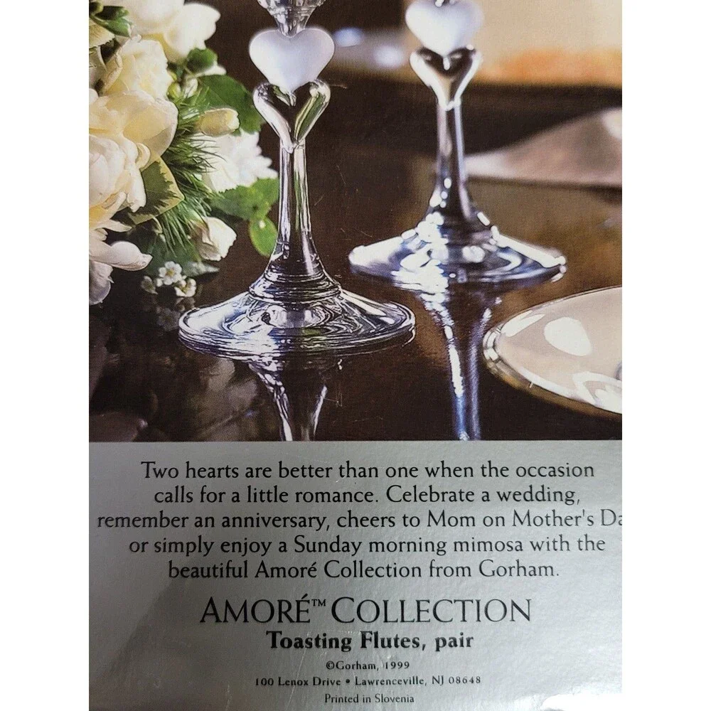 Gorham Double Heart Amore Collection. Pair of Celebration Flutes